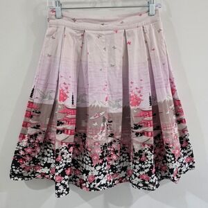 Japanese Pleated Skirt Size Small Japanese Cherry Blossom Asian Midi Pink